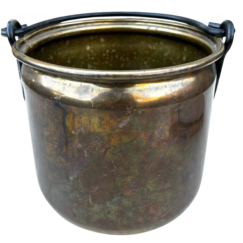 Brass Bucket Pot Planter Handmade Cast Iron Handle